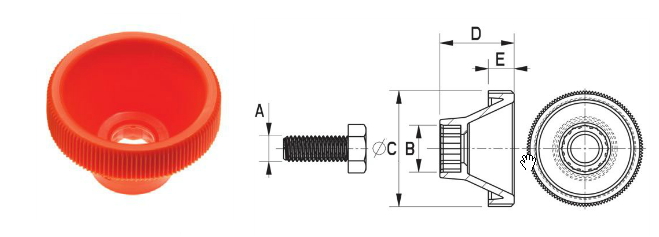 Kartelknop – Type Opzetknop Zeskant – Oranje – C 20 , B 10